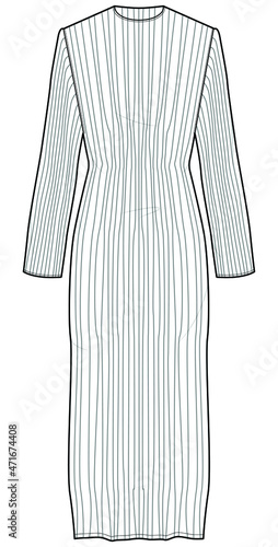 bandage dress long sleeve crew neck womens sweater dress flat sketch vector illustration