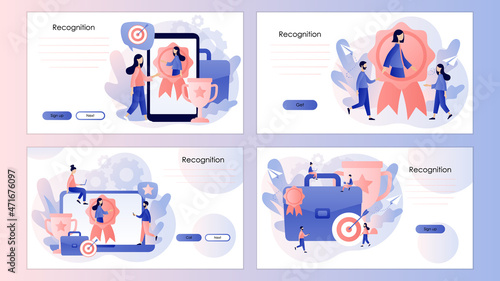 HR recognition concept. Best employee and specialist with great reputation. Business professional.  Screen template for landing page, template, ui, web, mobile app, poster, banner, flyer. Vector 
