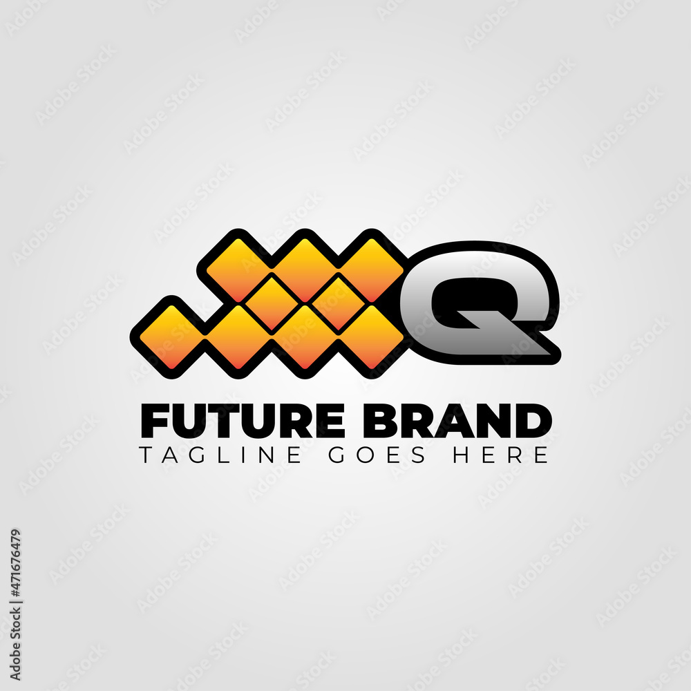 letter Q modern futuristic abstract pixel vector logo design