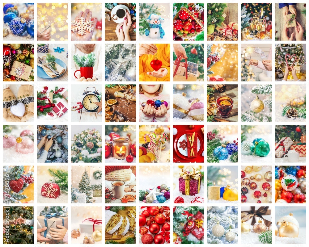 Collage with beautiful Christmas photos. Selective focus. Collage with beautiful Christmas photos. Selective focus.