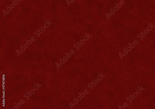 Hand-drawn unique abstract symmetrical seamless ornament. Light semi transparent red on a deep red background. Paper texture. Digital artwork, A4. (pattern: p01b)