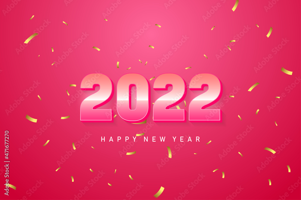 new year 2022 with realistic pink numbers