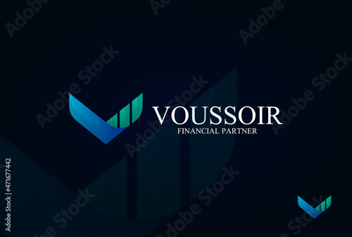 Illustration vector graphic of letter V logo for financial or accounting. V incorporated with increasing graph.