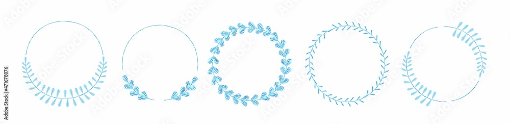 Set of differen blue silhouette round cartoon wreaths depicting an award, achievement, heraldry, nobility, emblem. Set of differen blue silhouette round cartoon wreaths depicting an award, achievement, heraldry, nobility, emblem.
