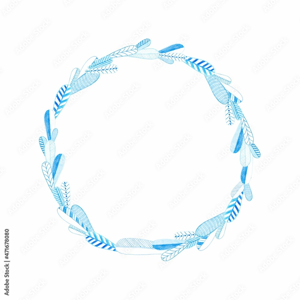 Set of differen blue silhouette round cartoon wreaths Set of differen blue silhouette round cartoon wreaths