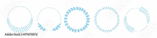 Set of differen blue silhouette round cartoon wreaths depicting an award, achievement, heraldry, nobility, emblem.