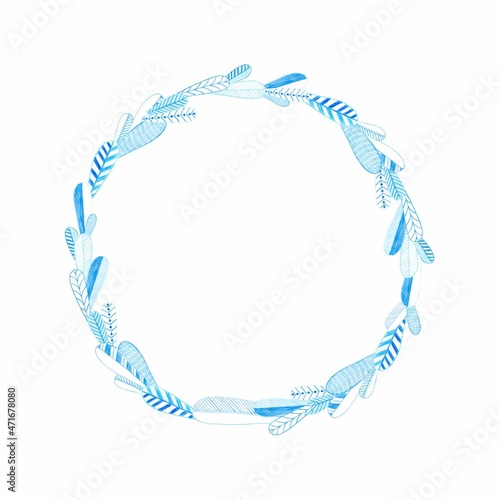Set of differen blue silhouette round cartoon wreaths
