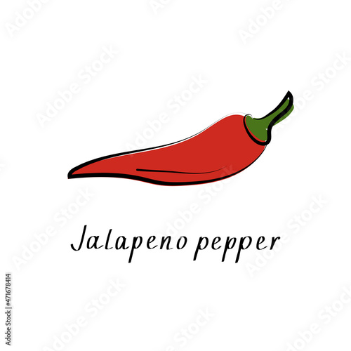 Jalapeno chili red pepper. Vector flat cartoon illustration