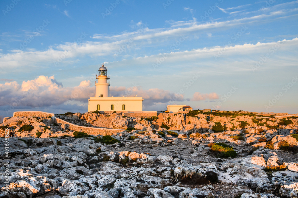 Sunset views at the Caballeria lighthouse on the island of Menorca