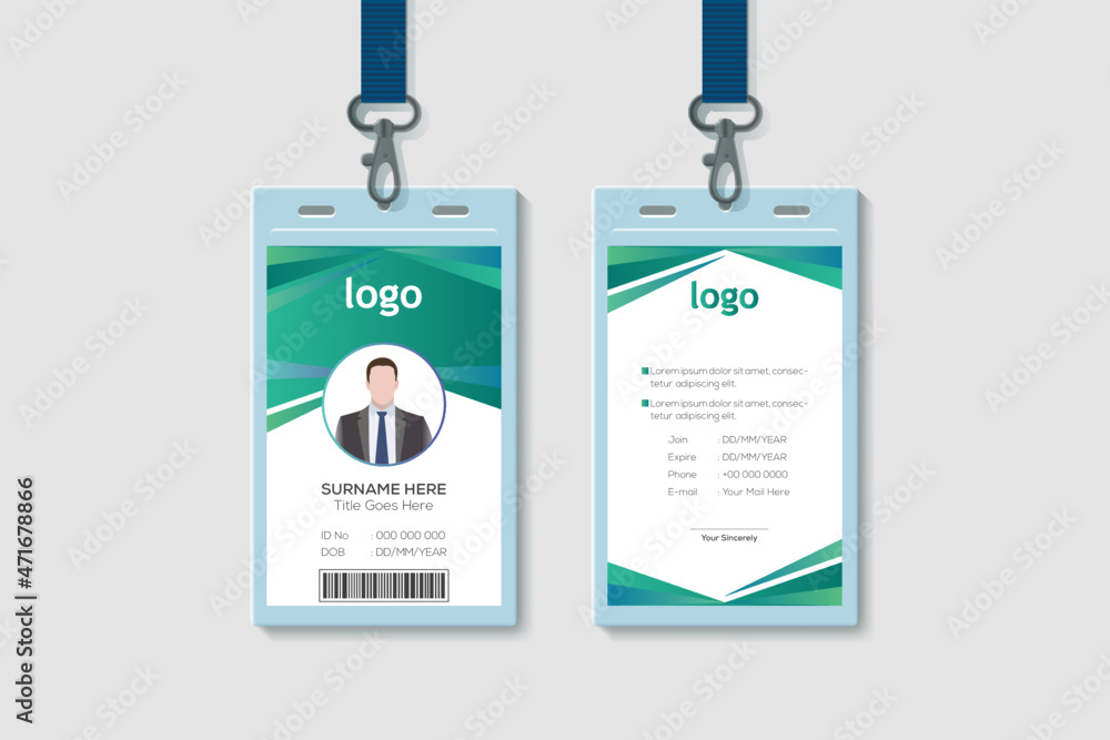 Abstract Vertical Double-sided Id Cards For Company Stuff. Flat Design Vector Illustration Abstract Vertical Double-sided Id Cards For Company Stuff. Flat Design Vector Illustration