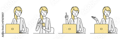 デスクワークの女性　バリエーションセット