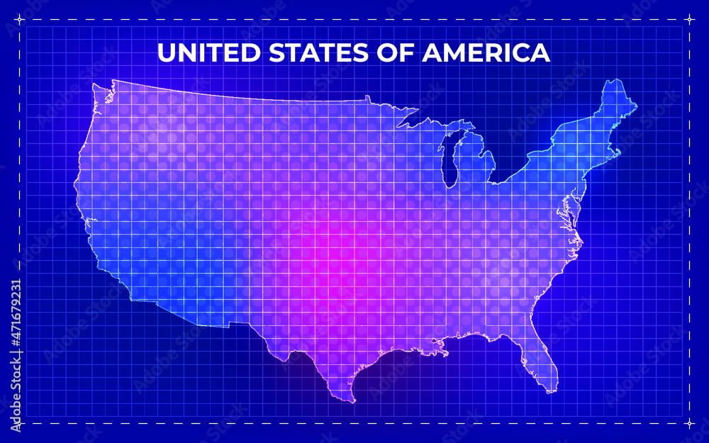 United States of America or USA Digital Map with glowing Dots and Technology background