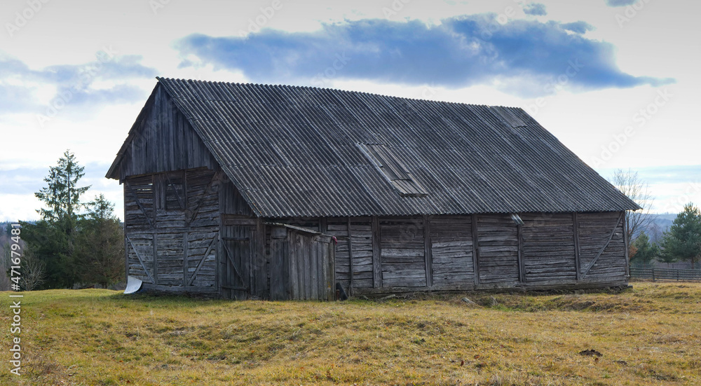 Old , abandoned wood barn at late autumn in the Carpathian mountains, Romania. Old , abandoned wood barn at late autumn in the Carpathian mountains, Romania.