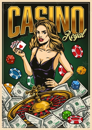 Gambling vintage colorful poster