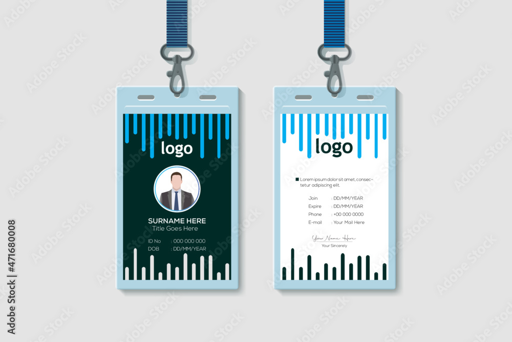 Simple Business Office Vertical Double-sided ID Card Design Template. Flat Identity Card Design Vector Illustration Simple Business Office Vertical Double-sided ID Card Design Template. Flat Identity Card Design Vector Illustration