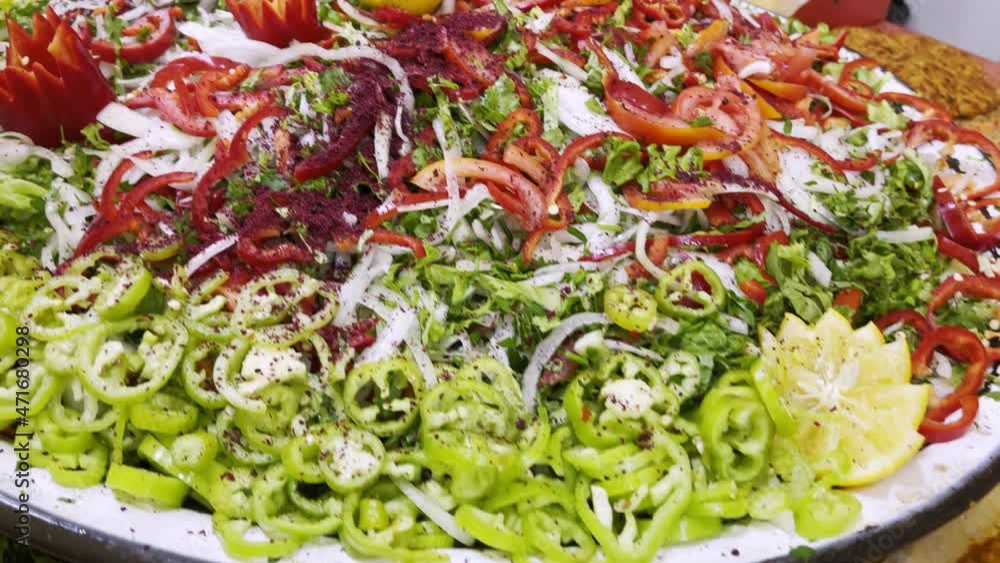 Traditional Turkish Meat Food Paper Kebab and Healthy Mix of Salad Traditional Turkish Meat Food Paper Kebab and Healthy Mix of Salad