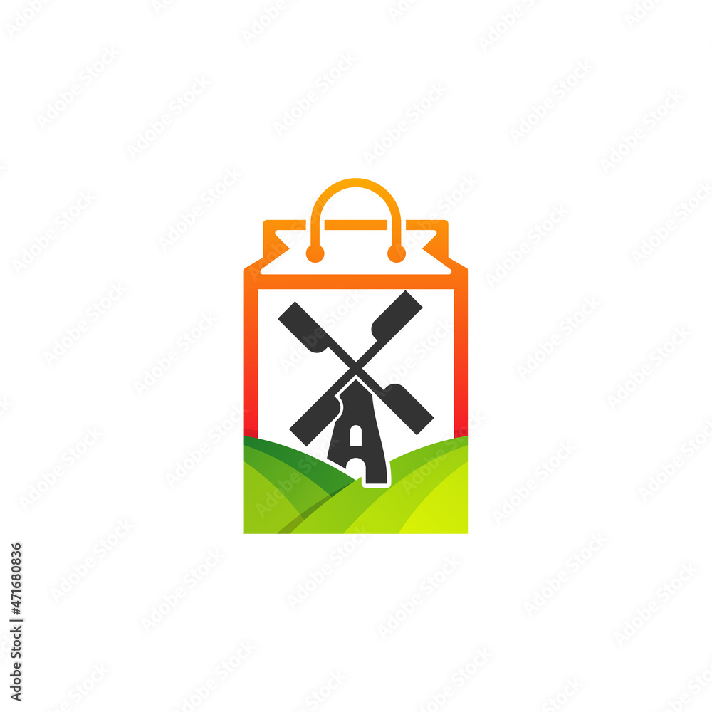 Shop Windmill logo design vector template. Creative Windmill logo concept Shop Windmill logo design vector template. Creative Windmill logo concept