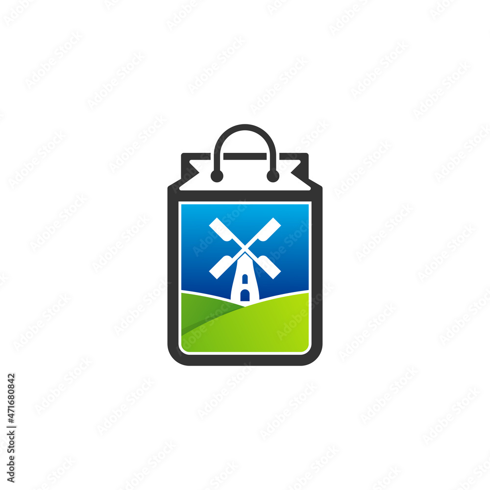 Shop Windmill logo design vector template. Creative Windmill logo concept Shop Windmill logo design vector template. Creative Windmill logo concept