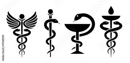 Medical snake symbols, caduceus icon photo