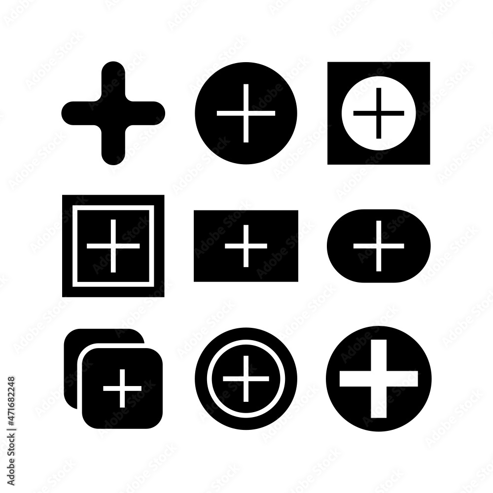 Plus icon set isolated on white background Plus icon set isolated on white background