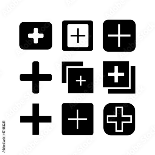 Plus icon set isolated on white background