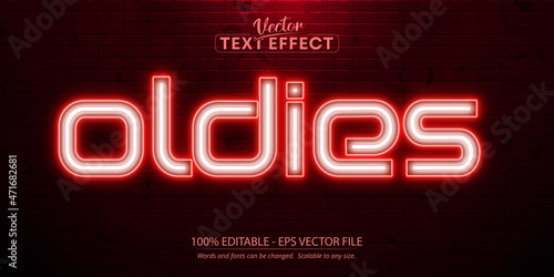 Oldies text, red neon style editable text effect on brick wall background