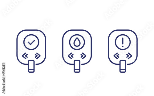 Glucose monitor, glucometer line icons