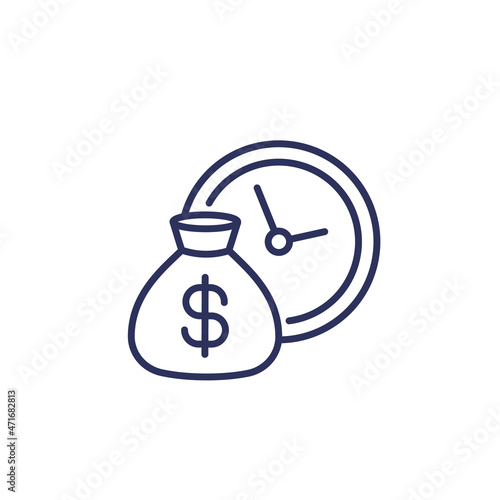 deposit period line icon with money bag