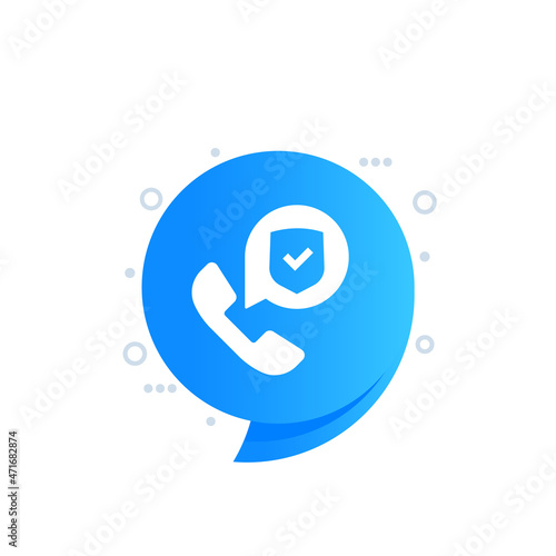 Secure call icon with a phone, vector