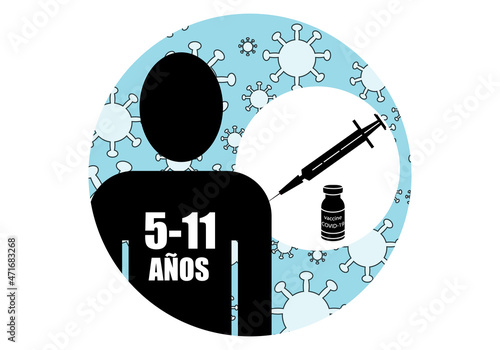 Símbolo de vacunación contra la Covid-19 o coronavirus para personas entre 5-11 años