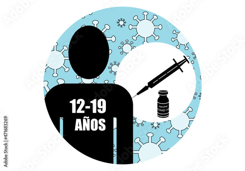 Símbolo de vacunación contra la Covid-19 o coronavirus para menores entre 12 y 19 años photo