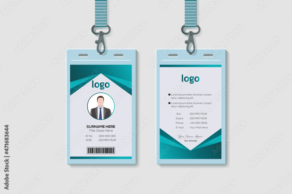 ID Card Template Design. Vertical Double-sided Multipurpose For Company Stuff Identity Card Design white and Blue Color. Vector Illustration ID Card Template Design. Vertical Double-sided Multipurpose For Company Stuff Identity Card Design white and Blue Color. Vector Illustration