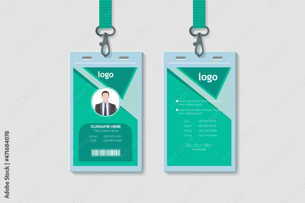 Abstract Waves Vertical Double-sided ID Card Template. Flat Identity Card Design Vector Illustration Abstract Waves Vertical Double-sided ID Card Template. Flat Identity Card Design Vector Illustration