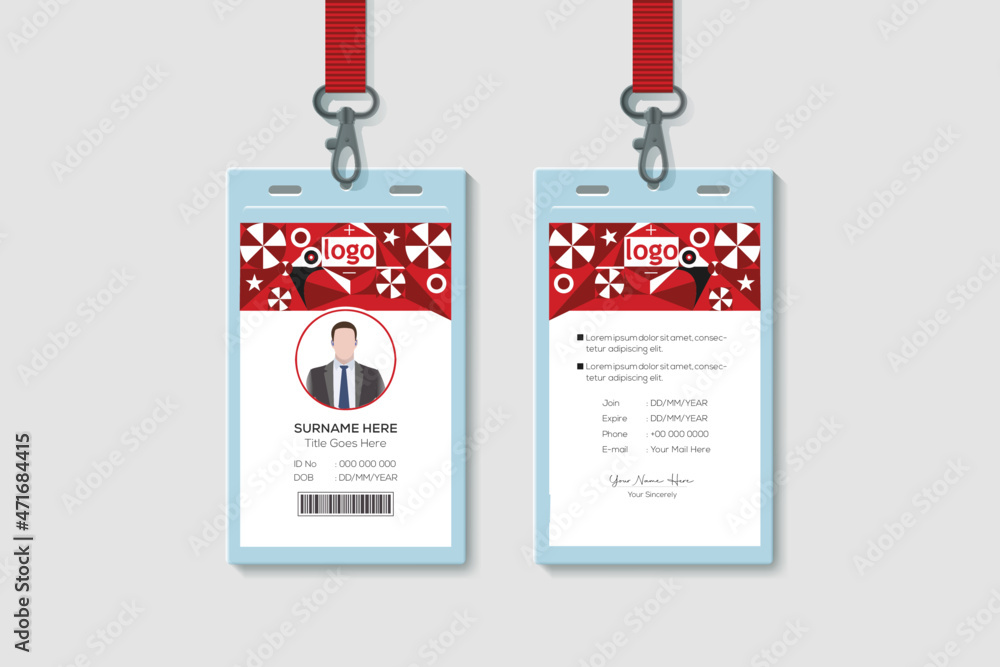 Geometric ID Card Template. Vertical Double-sided Multicolor Id Cards For Company Stuff Identity Card Design. Vector Illustration Geometric ID Card Template. Vertical Double-sided Multicolor Id Cards For Company Stuff Identity Card Design. Vector Illustration