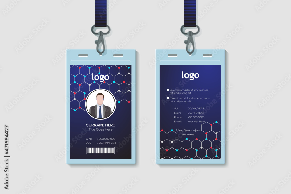 Technology Creative Shape Office Vertical Double-sided ID Card Design Template. Flat Identity Card Design Vector Illustration