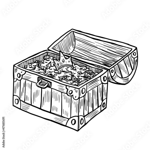 Hand drawn  vector illustration of wooden chest isolated on white background