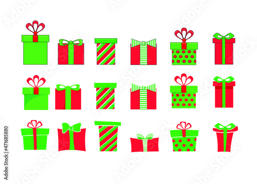 Colored Gift Boxes with Ribbon. Holiday gift box. Vector Vector illustration in flat style.