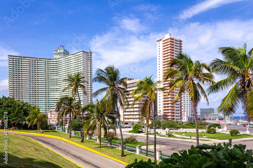 View of high-rise buildings and palm trees of Havana.Cuba © Nataliya