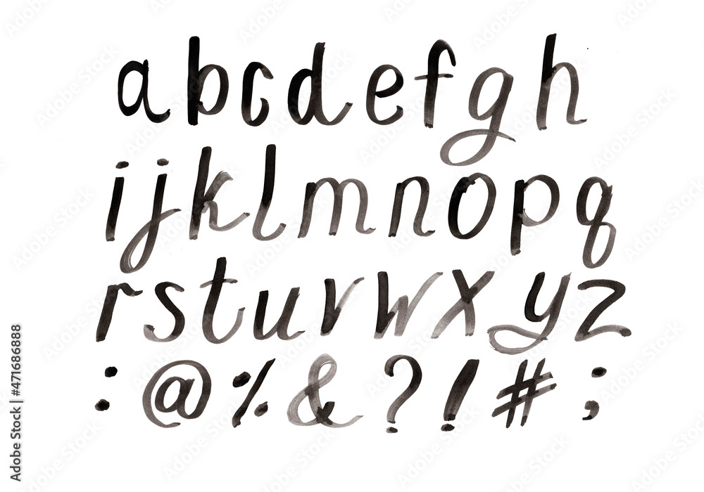 handwritten alphabet in black ink by hand, alphabet for design and lettering. handwritten alphabet in black ink by hand, alphabet for design and lettering.