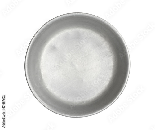 Aluminium bowl top view (with clipping path) isolated on white background