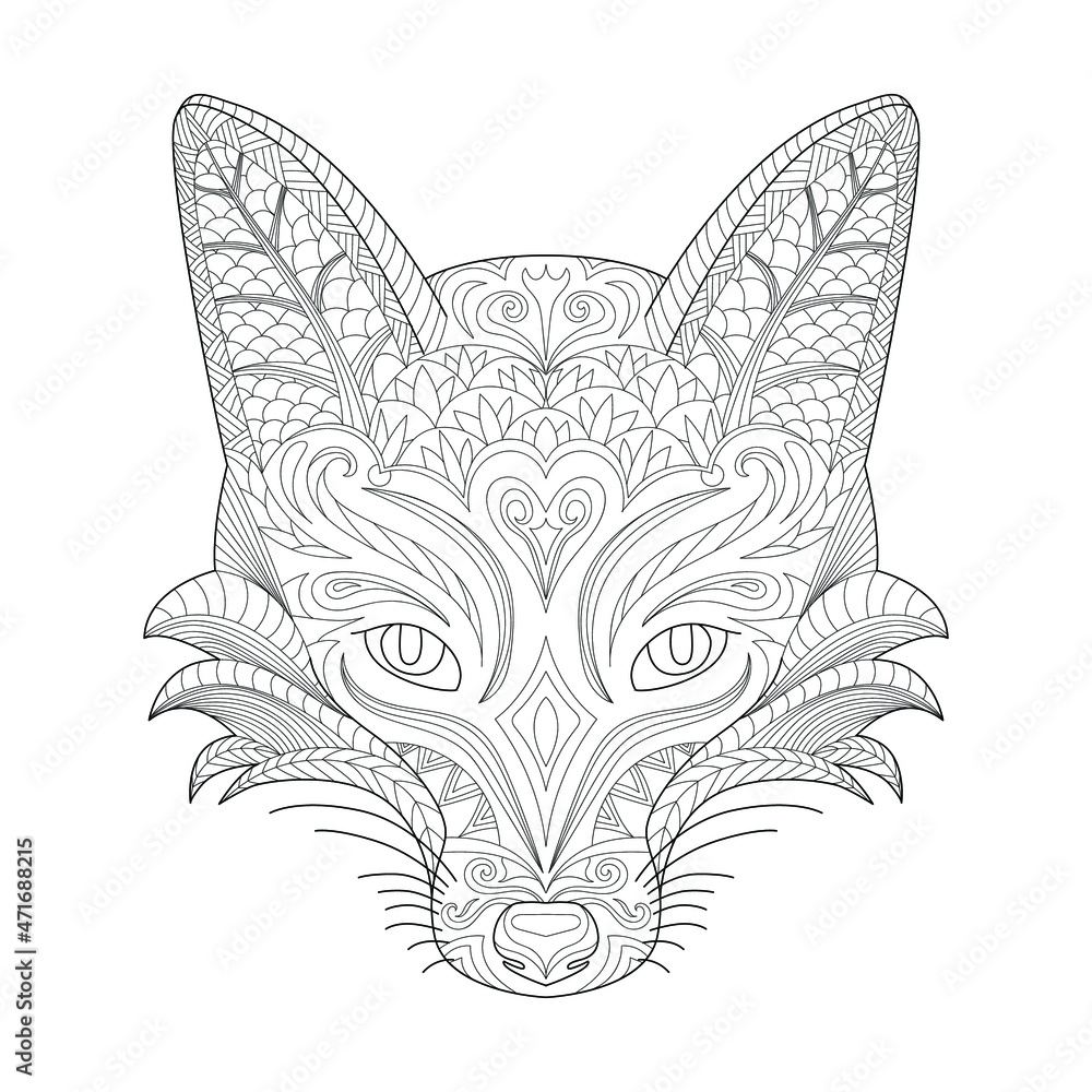 Fox head Coloring book vector for adults Stock Vector by