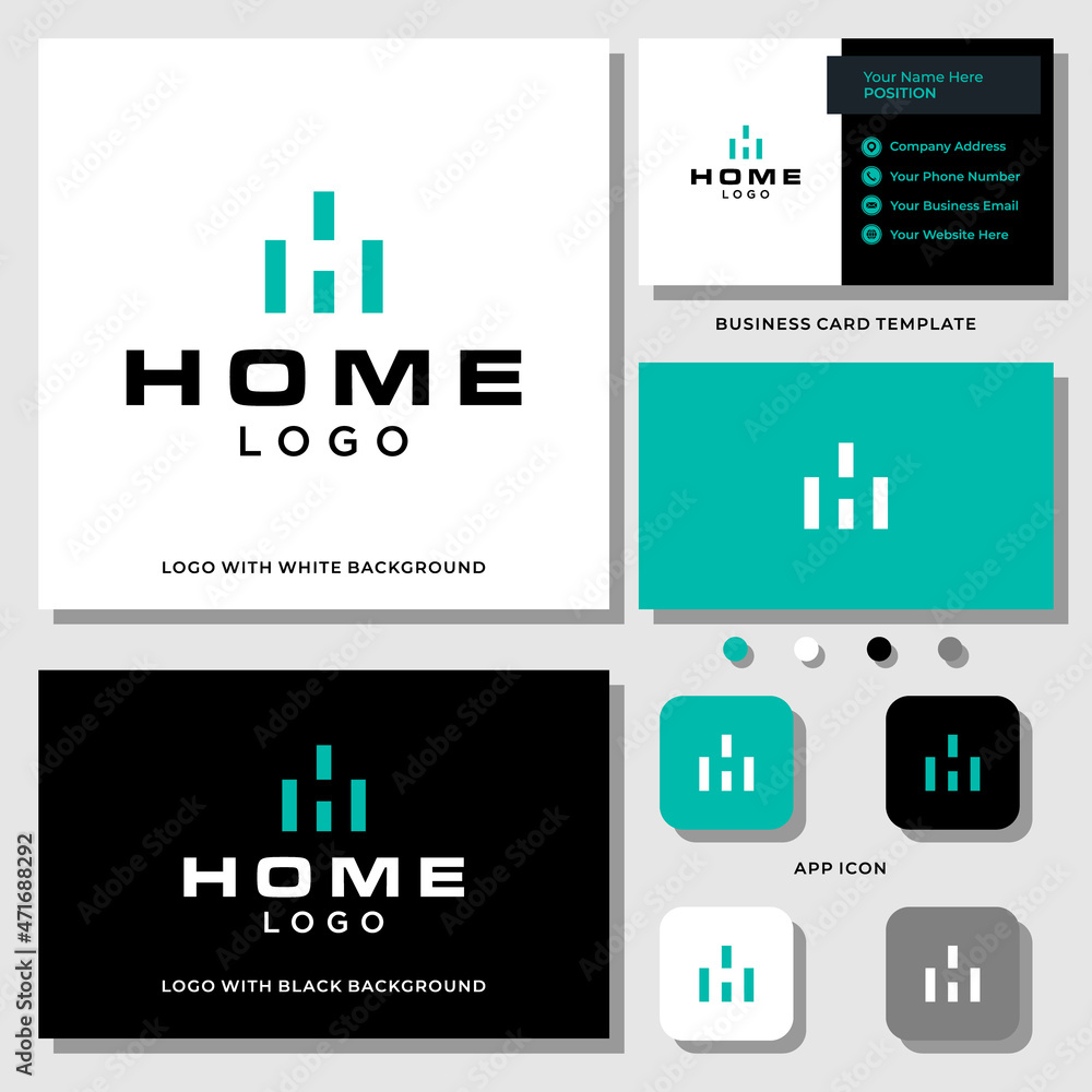 Letter H monogram Real Estate logo design with business card template. Letter H monogram Real Estate logo design with business card template.