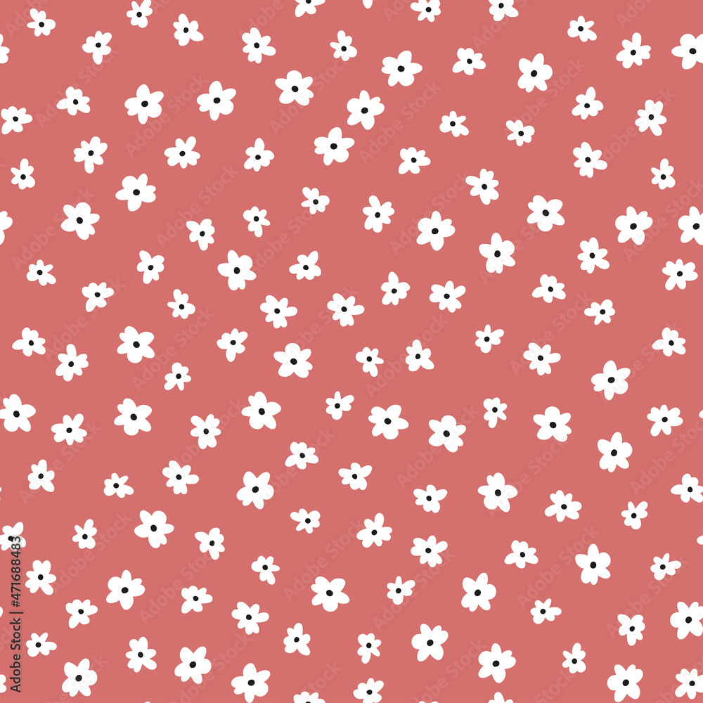 Pink seamless pattern with white flowers