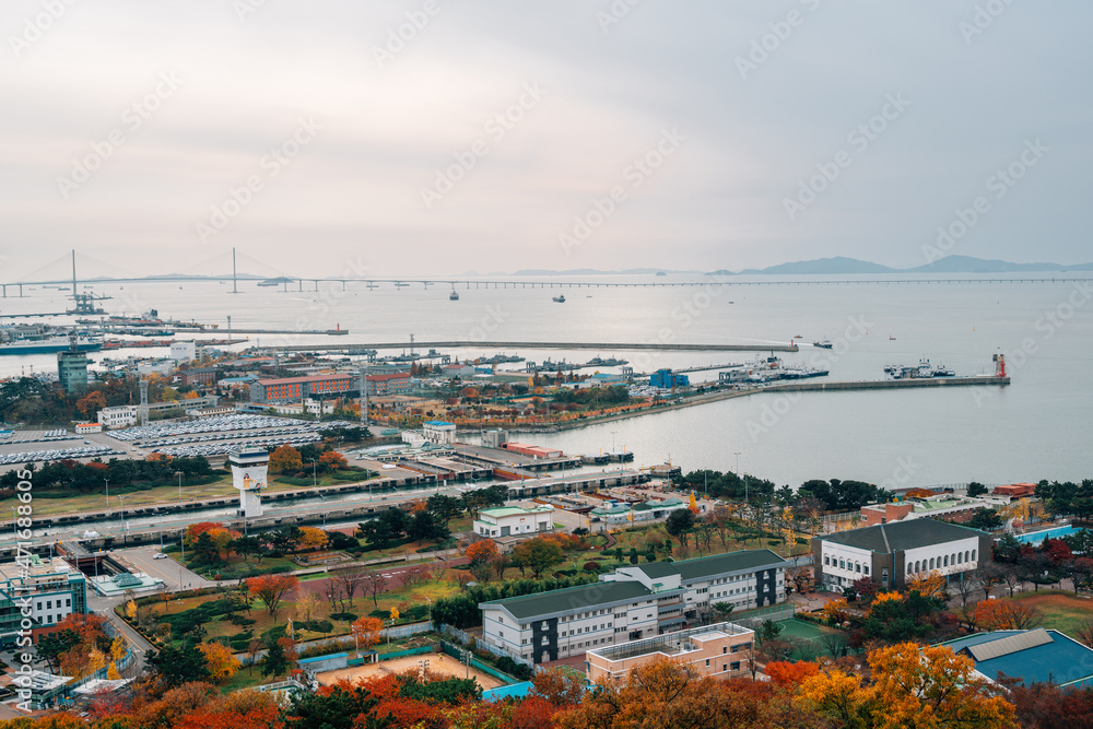 Panoramic view of Incheon port at autumn in Incheon, Korea