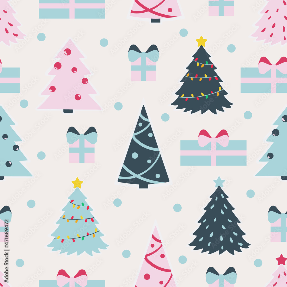 Christmas seamless pattern. Vector illustration for design, fabric or wrapping paper, greeting cards.