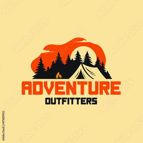 Adventure outfitters logo vector. Ready made forest outdoor adventure related business photo