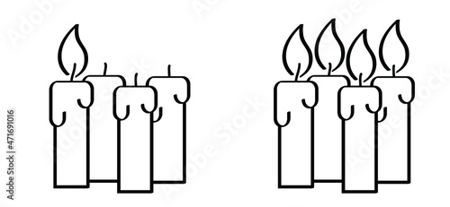 first, second or fourth advent day. Candle day on 11 december. Light fire lamp. Drawing, burning candle flame Vector pictogram. Earth hour, burning memorial candles, Old candlestick. Christmas xmas. 