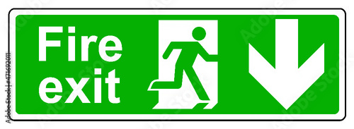 Fire exit down keep clear of obstructions sign