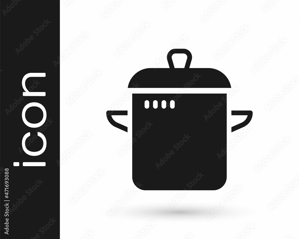 Black Cooking pot icon isolated on white background. Boil or stew food symbol. Vector Black Cooking pot icon isolated on white background. Boil or stew food symbol. Vector