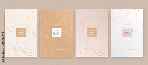 Luxury banner in light colors,
frame design set with gold flower pattern. Luxury premium background pattern for menu, elite sale, luxe invite template, ​formal invitation, luxury voucher.